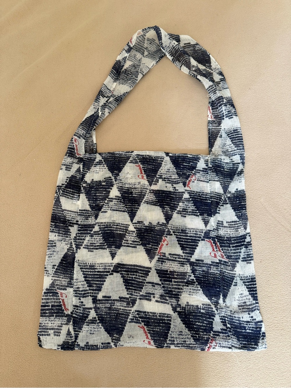 Free People Reusable Tote Bag Linen Gauze Navy White Geometric Diamond Boho